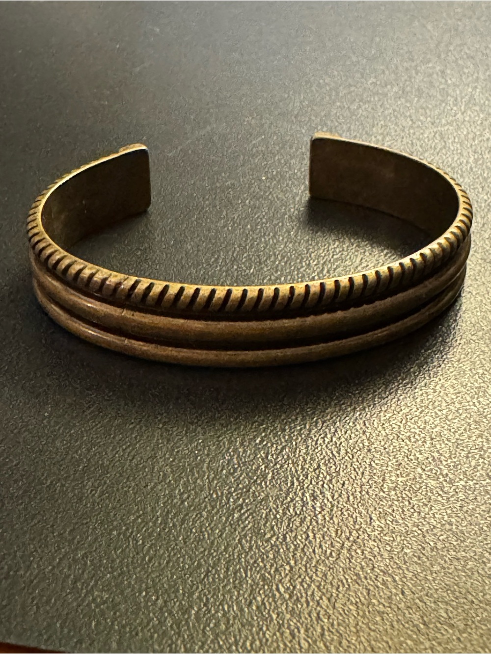 Vintage Copper Cuff Bracelet - Ribbed Textured Modernist - 2.5”